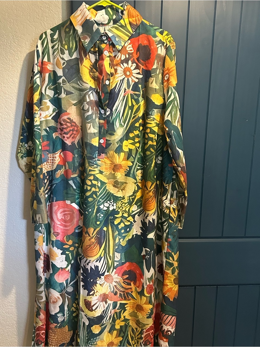 SHEIN Green Multicolor Floral Long Sleeve Dress